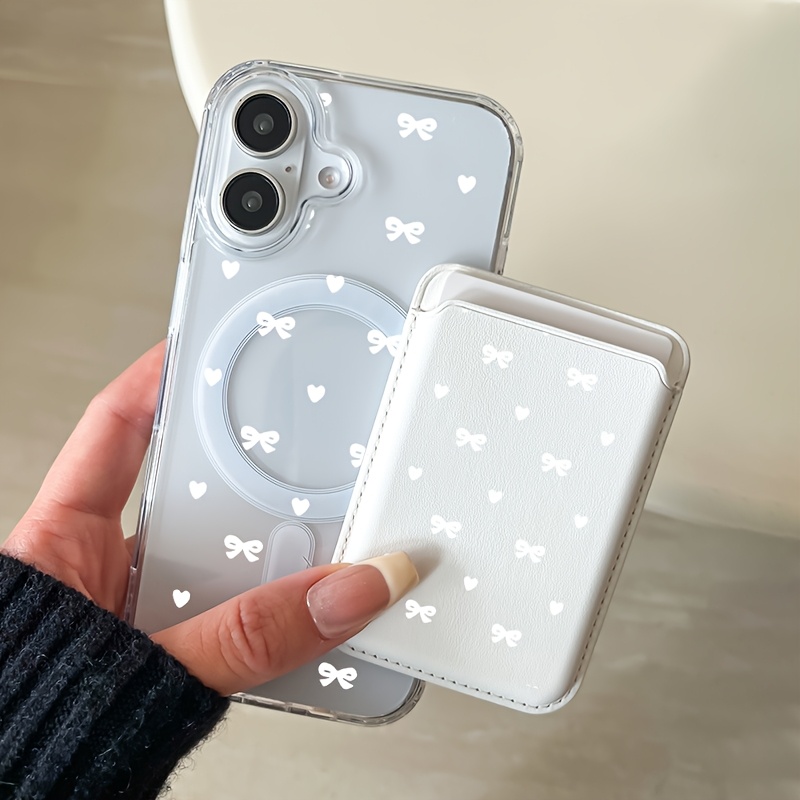 TEMU Phone Case - 2d Flat 2-in-1 Light Anti-fingerprint White Bowknot Pattern Suitable For Iphone 17 16 15 14 13 12 11 Pro 8 X Xs, High-definition