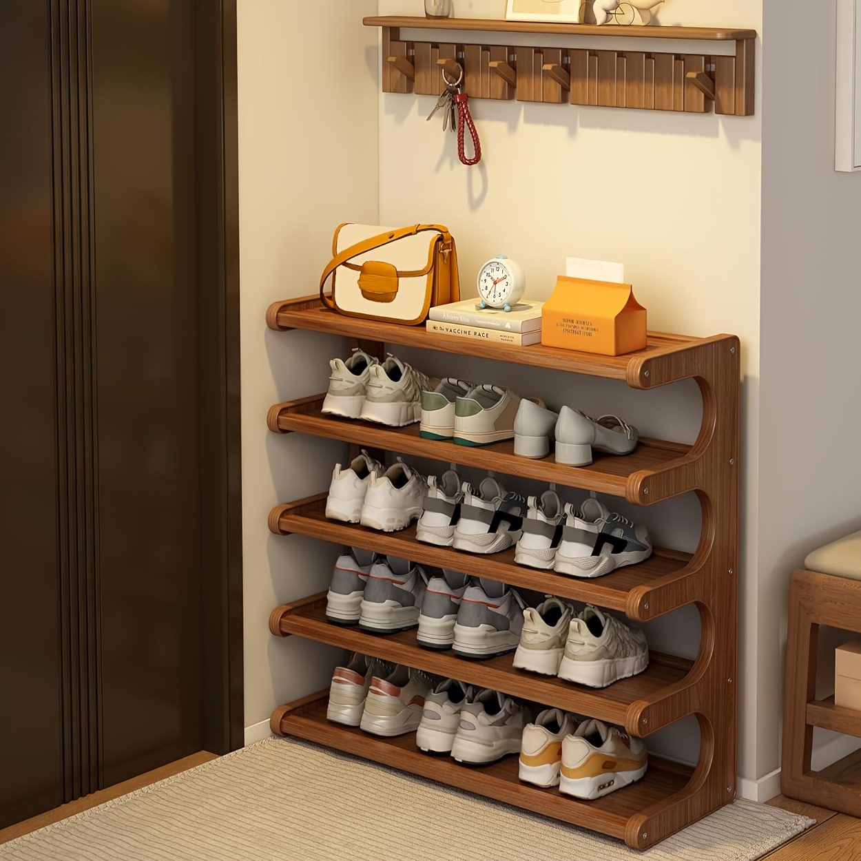 Bamboo Shoe Rack, 4/5/6-Tier Organizer with Rounded Corners