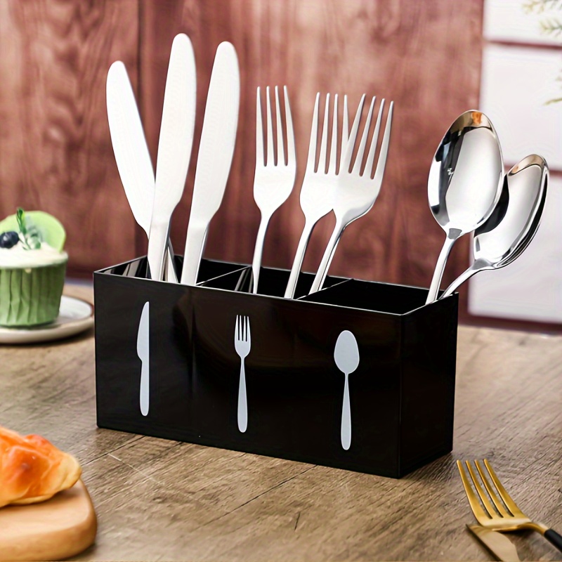 

1pc Tableware Storage Box Countertop Knife Spoon Fork Rack Kitchen 3 Cabinets Tableware Storage Box Indoor Family Tableware Restaurant