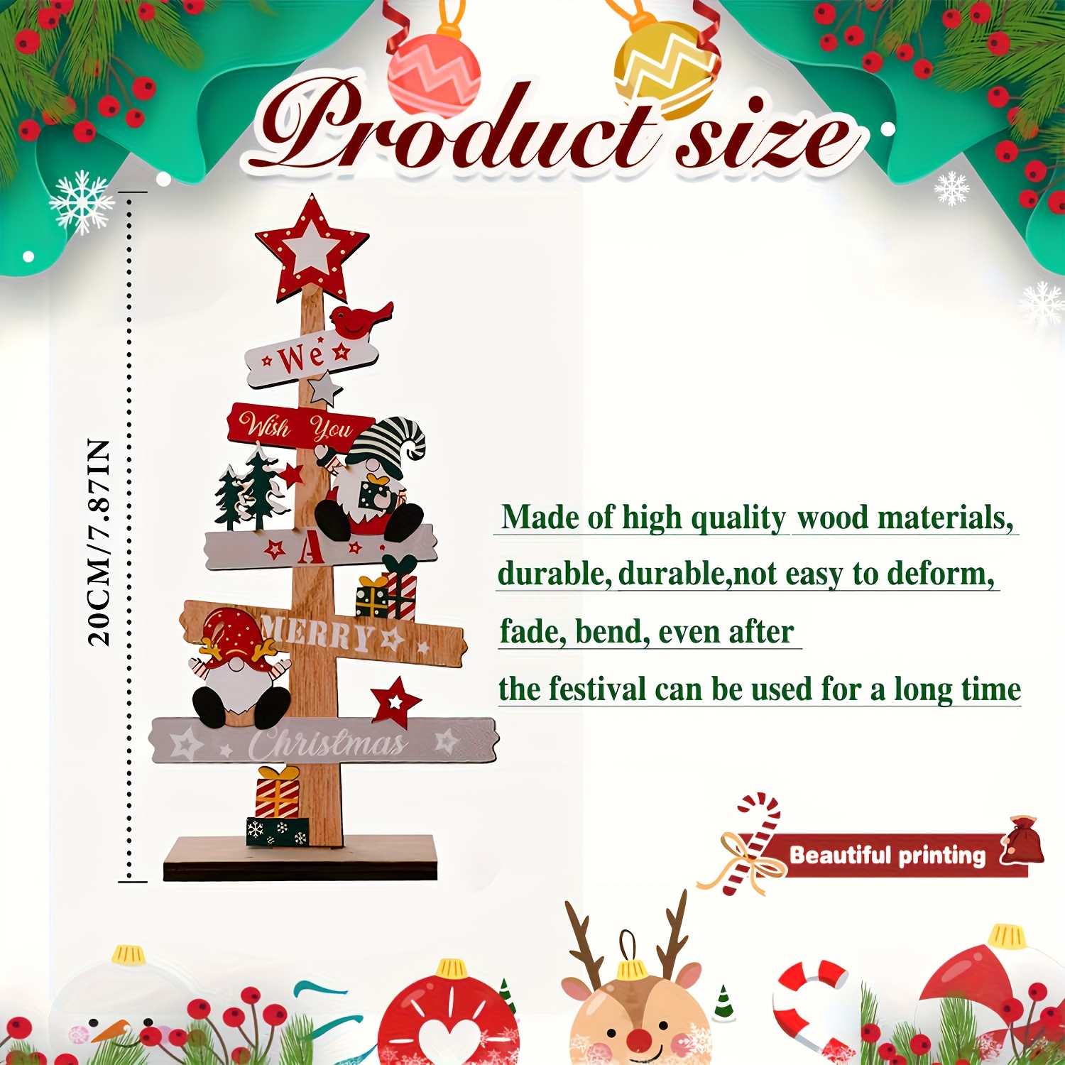 1pc christmas tree   wooden desktop ornament for office party layered tray we   you a merry christmas Product details 2