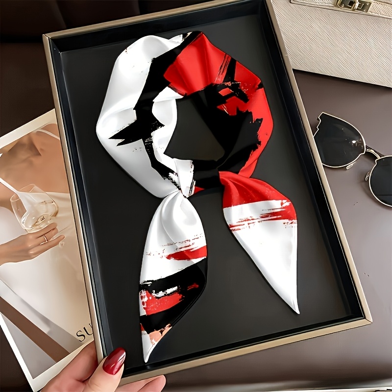 TEMU 1pc 35-inch 2d Printed Abstract Ink-splash Red, Black, And - Headscarf, For Daily Wear/commuting/casual Gatherings, Music Festivals/travel,