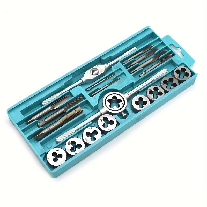 TEMU 20pcs Metric Tap And Die Set - Threading Tools Kit With Wrench Handle, Sizes M3 To M12, Storage Box For Professional Threading