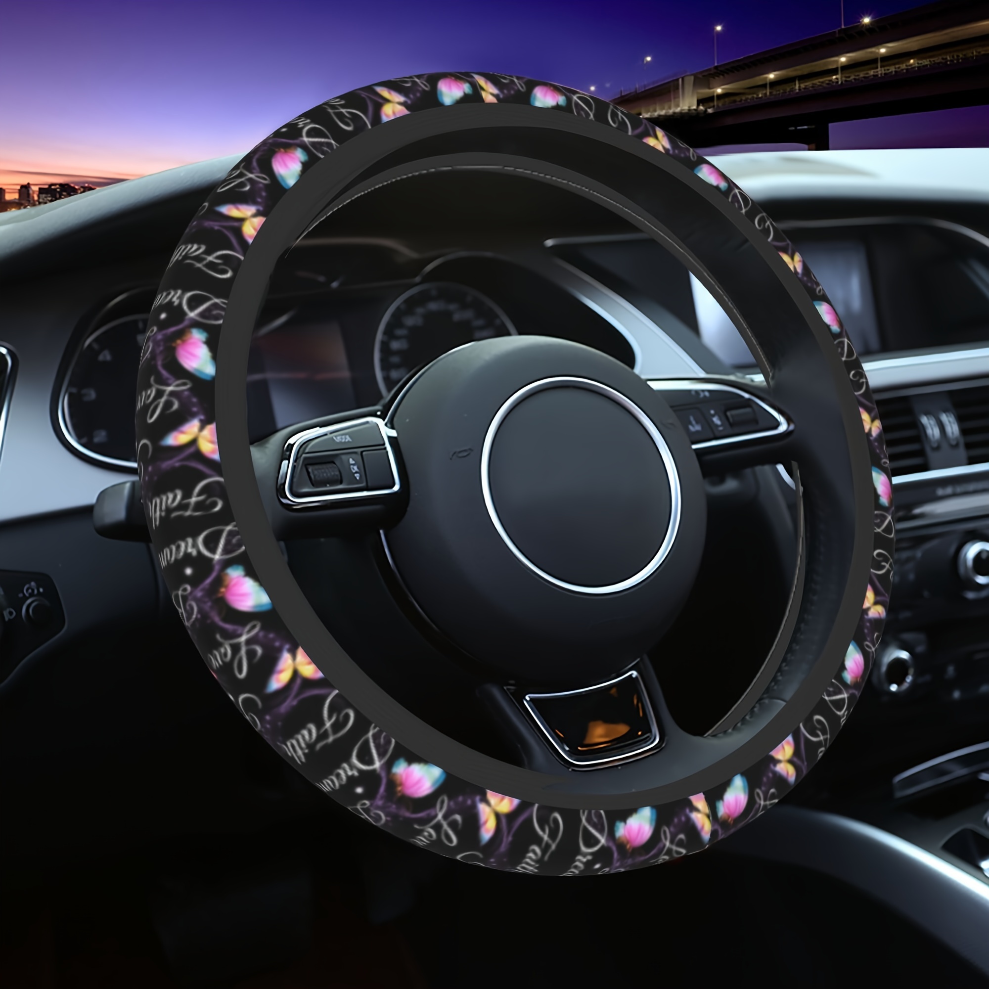 

Butterfly Art Print Silicone Steering Wheel Cover - Fit, No Inner Ring, Cute Car Accessory For Men & Women
