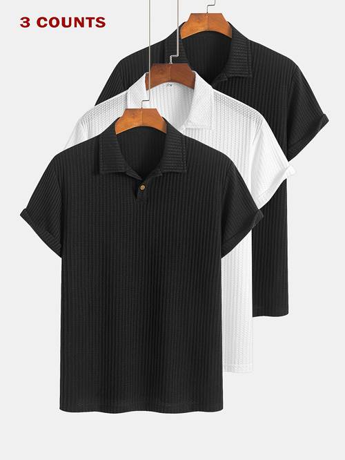 3pcs set of summer casual sporty jacquard knit short sleeve shirts 3pcs jacquard texture short sleeve tops