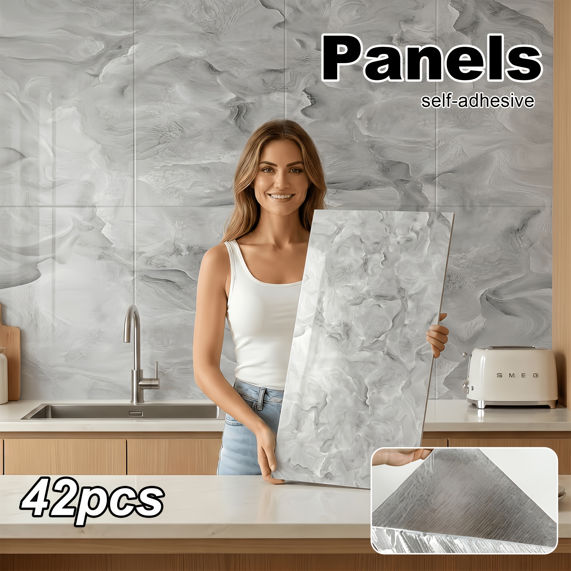 63/42/21pcs Self-adhesive Marble Vinyl Wall Stickers Suitable, Peel And Stick Removable Wallpaper, Easy To , Pvc Film With Marble Pattern For Diy, Floors, Walls, For, Bedroom, Bathroom