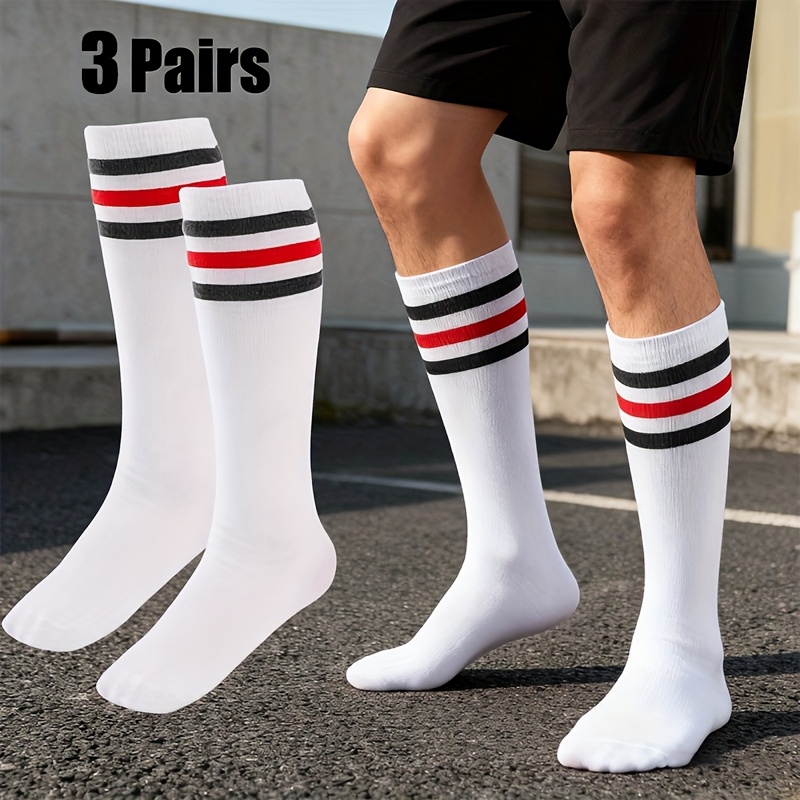 E-shop 3 Paar Unisex Weiß Gestreifte Hochelastische Hautfreundliche Bequeme Weiche Sport Kompressions-Kniestrümpfe