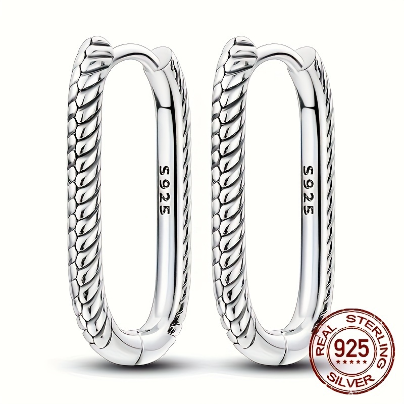 

Elegant & Sexy 2.2g 925 Sterling Silver Hoop Earrings - U-shaped Snake Bone Pattern With Zirconia Embellishment - Versatile For Party, Wedding, Valentine's Day - No Plating, Pure Silver Ear Needle