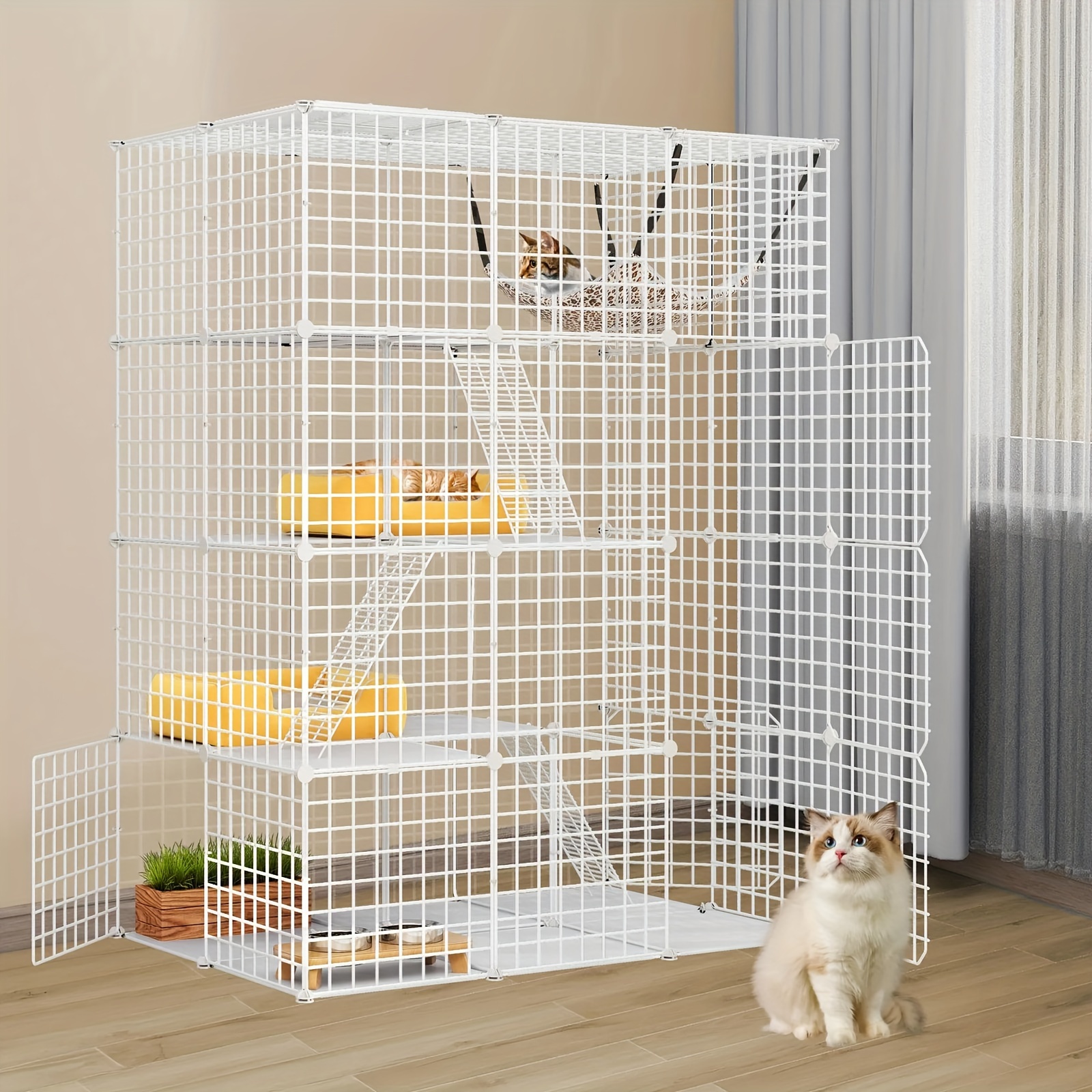 

Terraloom Large Cat Cage Indoor Enclosure Metal Wire 4-tier Kennels Diy Cat Playpen With Large For 1- White