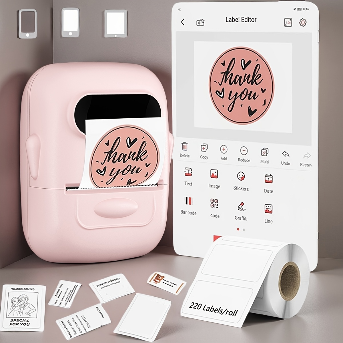 Portable Thermal Desktop Label Printer For Home, Apparel, Retail & Food Service - Wireless, Ios/ Compatible With Templates & Quick File Output