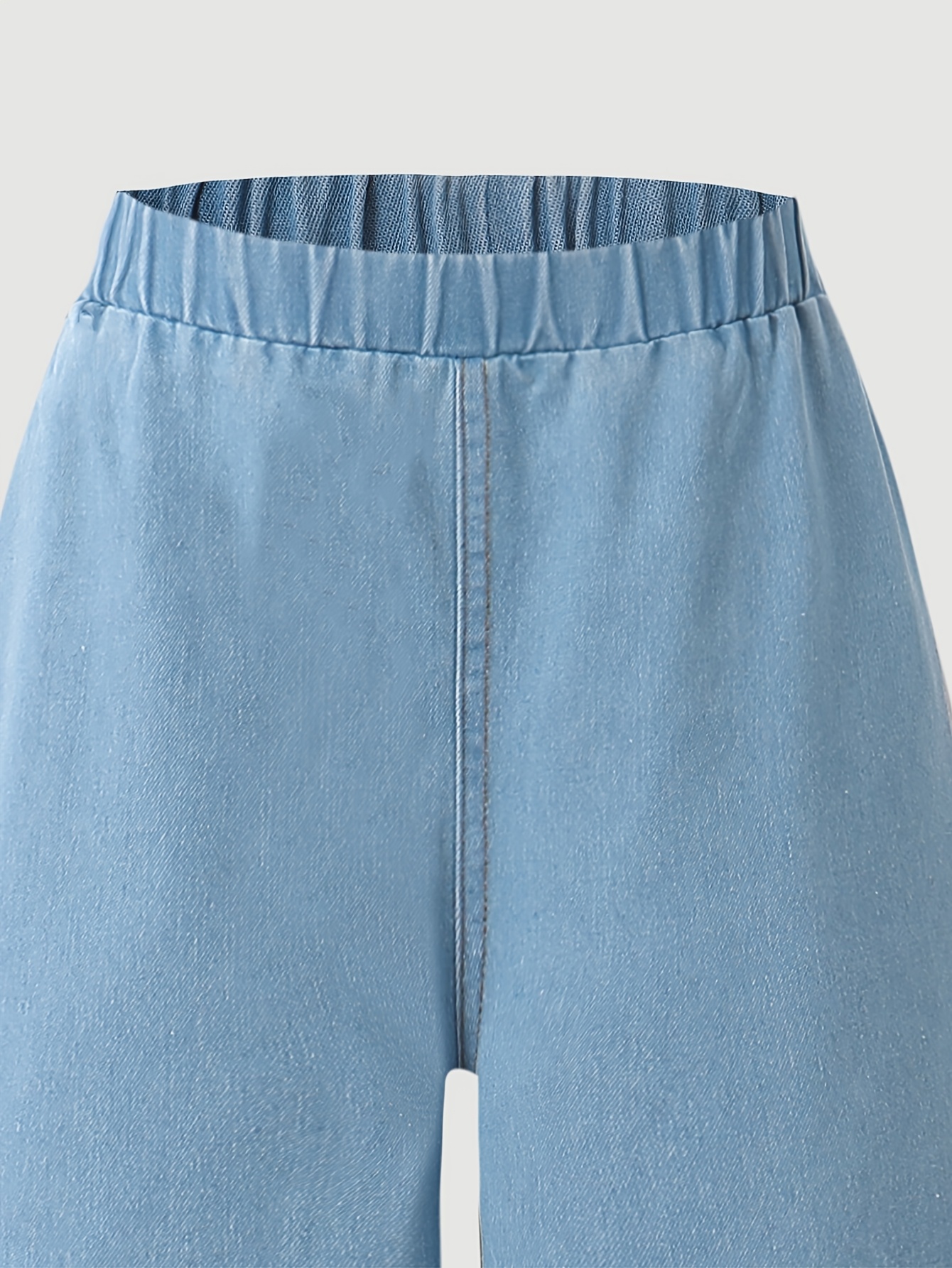 Big Girl Fashion Regular Crew Neck Solid Color Button-Up Sleeveless Hem Irregular Design Denim Top And Loose Solid Color Denim Straight Wide Leg Pants Trousers Length Ankle Length Spring Summer Casual Girls' Denim Two-Piece Set, for Outdoor