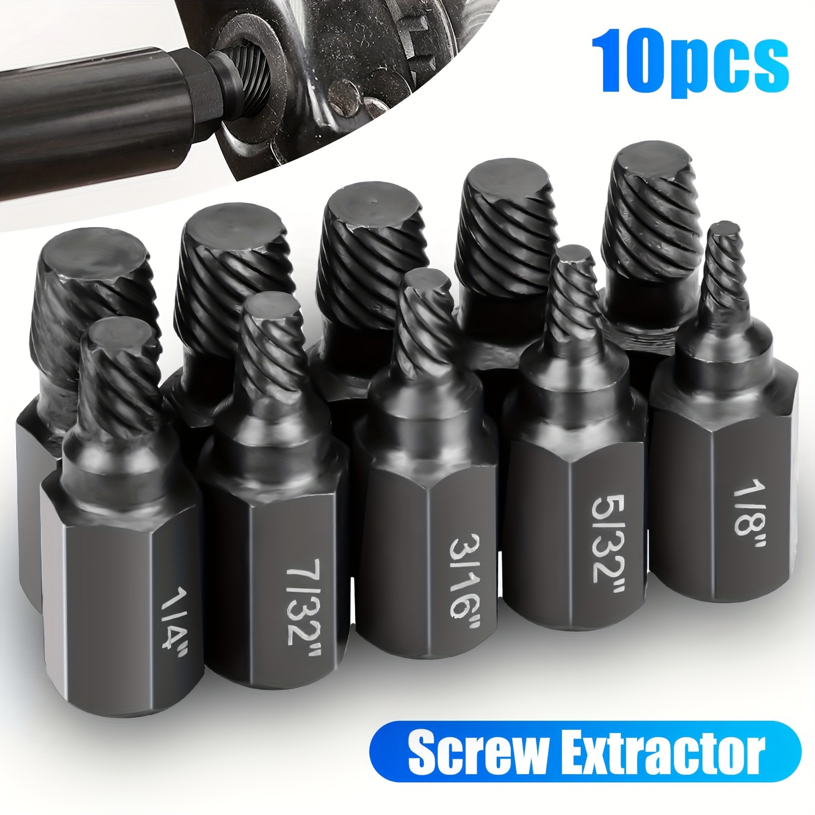 

10pcs Screw Extractor Kit, Alloy Steel Damaged Screw Remover Set, For Easy Removal Of Broken Bolts And Hexagon Screws