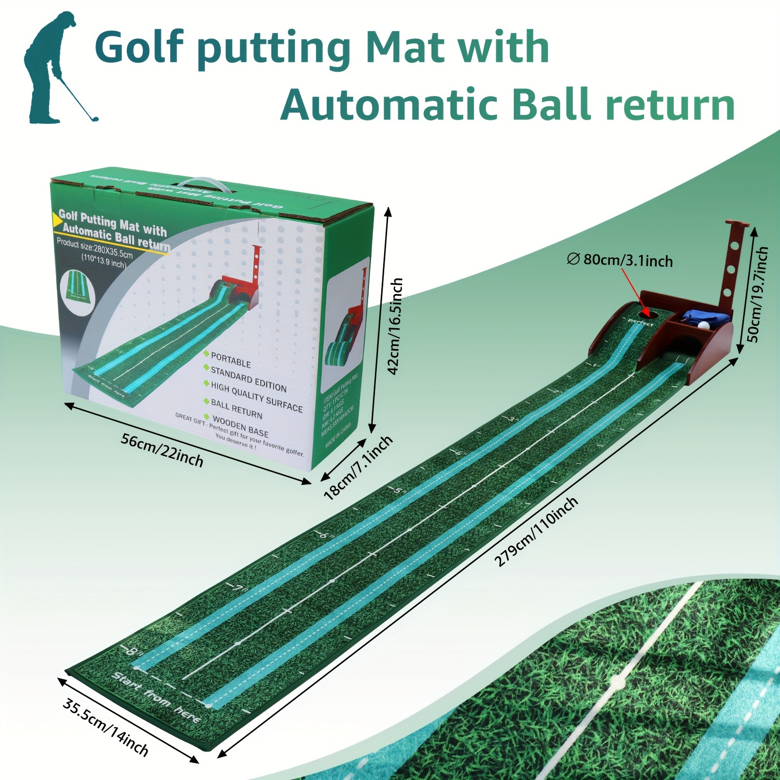 golf putting mat with automatic ball return for indoor golf putting practice portable and easy to clean golf accessories details 1