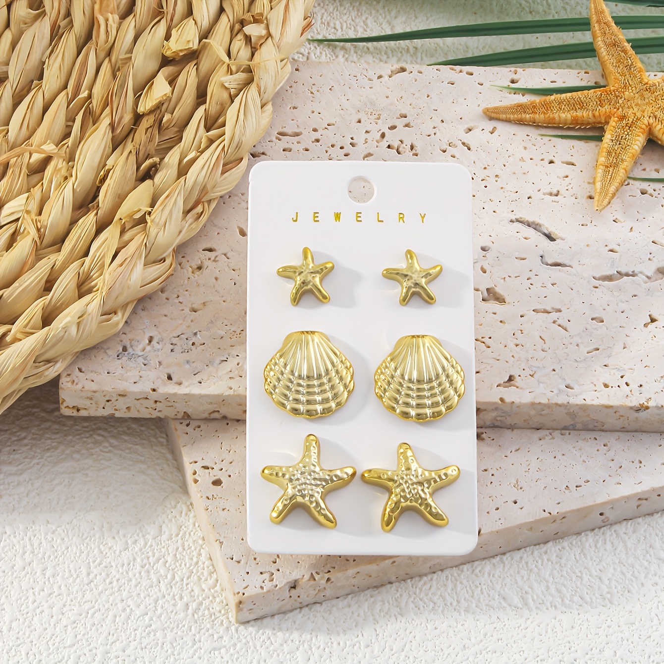 6pcs Cute Ccb Starfish, Seashell, And Conch Stud Earrings, Summer , Elegant Summer Jewelry Gift For Women For Daily Wear, Parties, Vacations, And The Beach