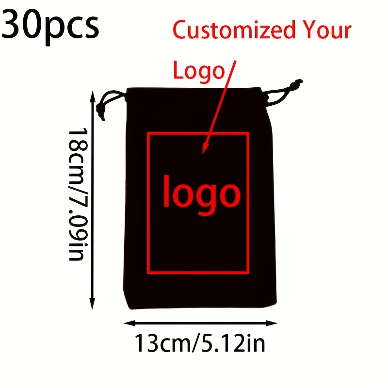 TEMU 10/30/50pcs Customizable Black Velvet Gift Bags With Drawstring Closure - Personalized Logo Storage Pouches For Weddings, Birthdays,