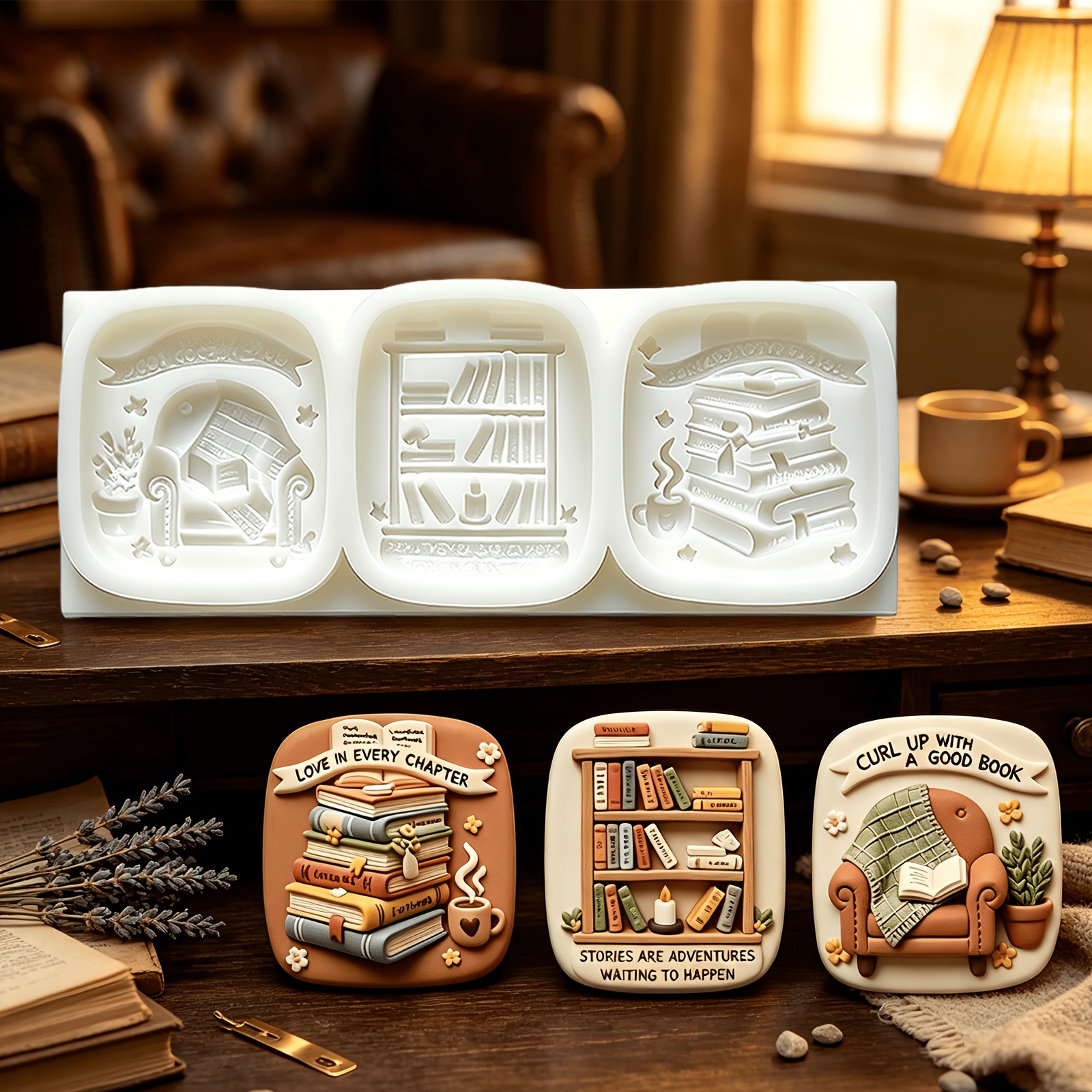 TEMU Set da 1 a 3 scomparti con libri, candele, tazze da caff癡, stampi in silicone; coperta per , piante in vaso, libri, stampi per pasta di zucchero