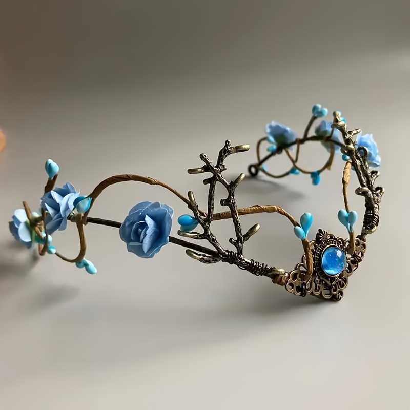 1st vintage älvhårband med blåa blomsterdetaljer elegant - Temu Sweden