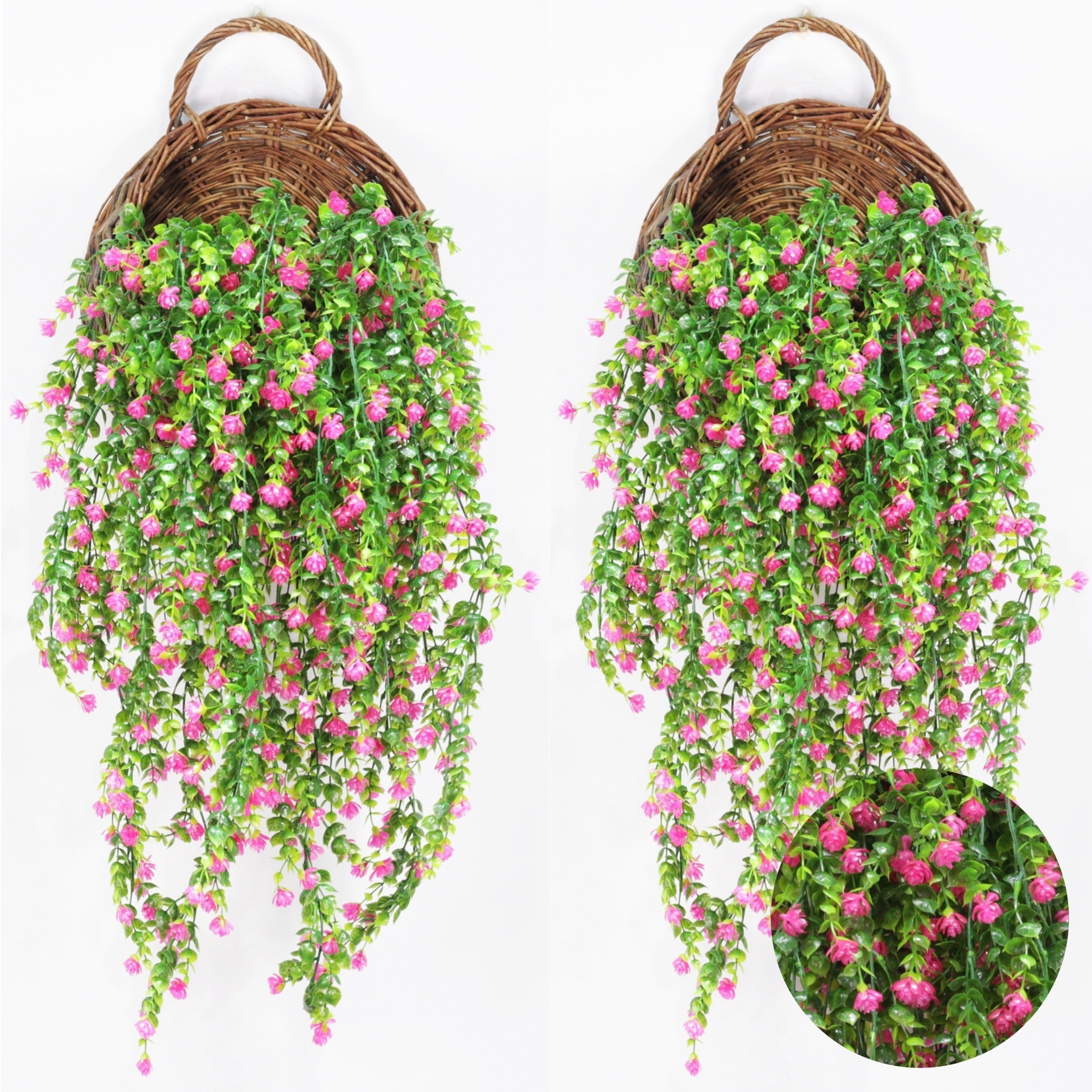 4pcs Artificial Hanging Plants Swags with Pink Flowers - Classic Style Plastic Greenery for Outdoor Decoration - UV Protected Fake Shrubs for Home, Garden, Porch, Indoor/Outdoor Use - No Electricity Required - Suitable for Hanukkah, Thanksgiving, St. Patrick's Day, Valentine's Day, Ramadan Decor