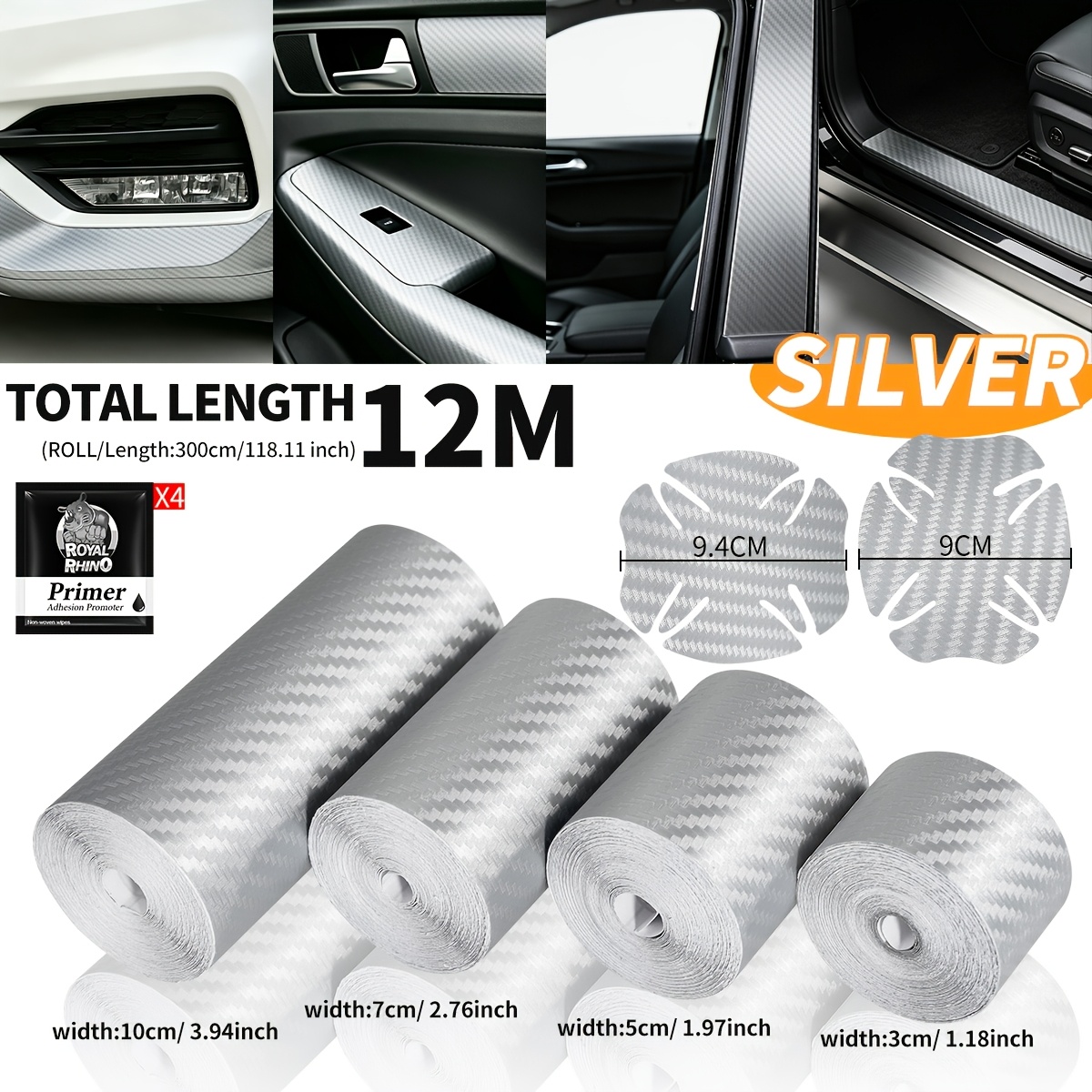 TEMU 3d Carbon Fiber Exterior Styling Film, 8pcs Set (4pcs 4bag), Car Door Handles, Side Mirrors, B Pillars Interior Trim Decorative Wrap, Suitable