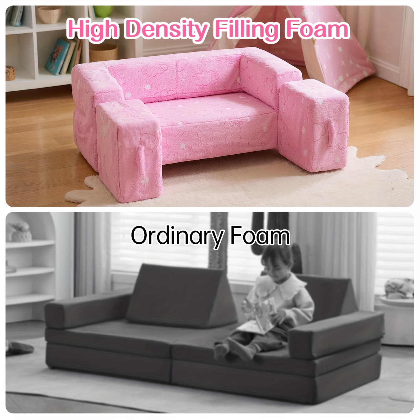 Modular Sofa with Glow-in-the-Dark Foam Cushions & Removable Cover - Soft, Comfortable, Easy-Clean Design, No Assembly Required, Perfect for Home, Playroom, or Living Room Decor, Modular Furniture | Modern Sofa Design | Durable Foam Cushions
