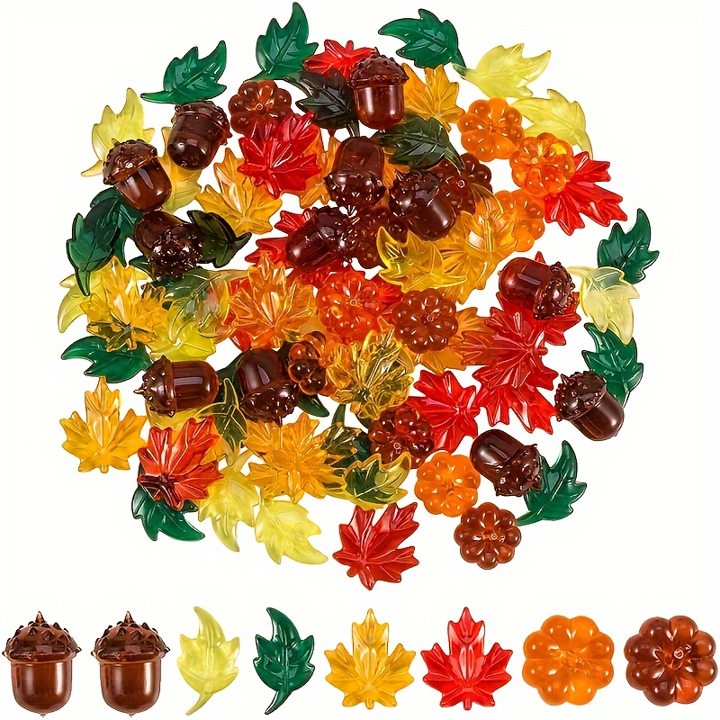 

20pieces Acrylic Leaves Mini Acrylic Pumpkin Maple Leaves Acorns Crystals Gems For Thanksgiving Home Table Scatters Decoration Autumn Table Scatters Favor Vase Filler, As Halloween Gift (5 Colors)