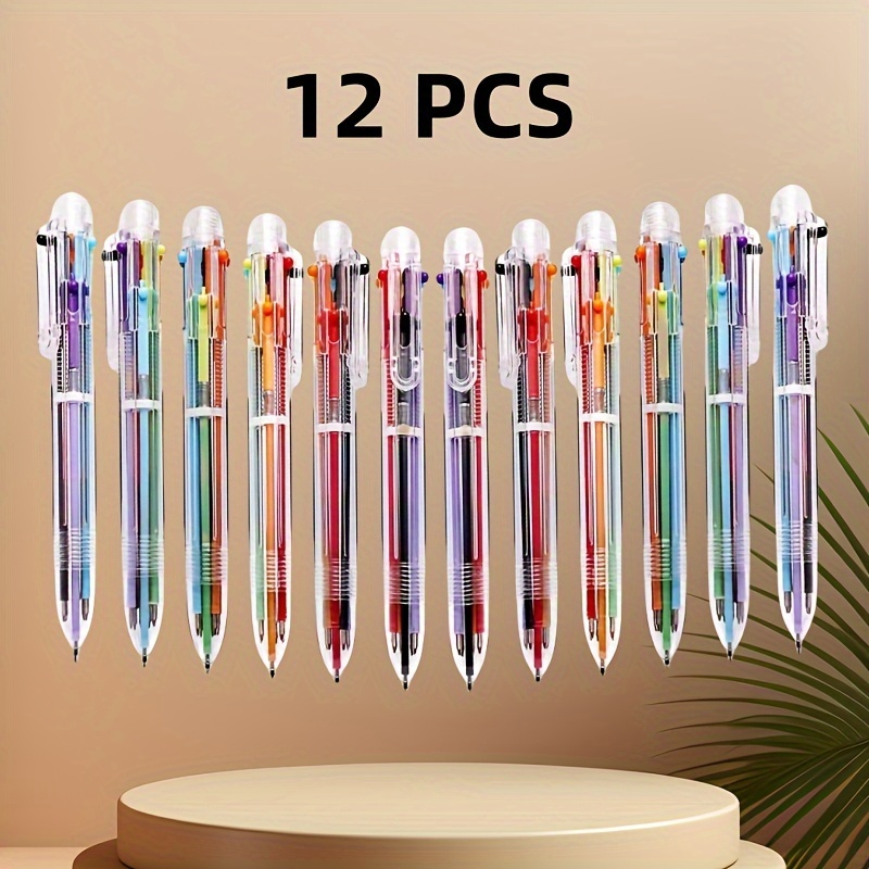 12-pack 0.5mm 6-in-1 Multicolor Ballpoint Pens: 6 Transparent Ballpoint Pens, Ideal For Office, School, And Gifts