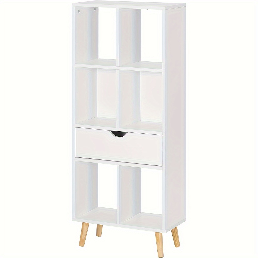 Image of 1pc Bookshelf Office Bookshelf Vertical Bookshelf With Drawers Room Partition Document Holder 6 Compartments Storage Shelf White 50x121x24cm