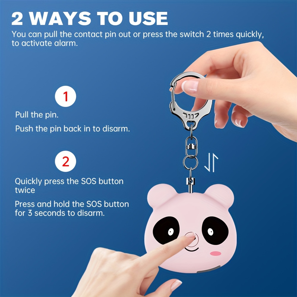 130db safety alarm rechargeable portable personal alarm cute panda backpack keychain pendant sos   device two alarm   3 colors Product details 5