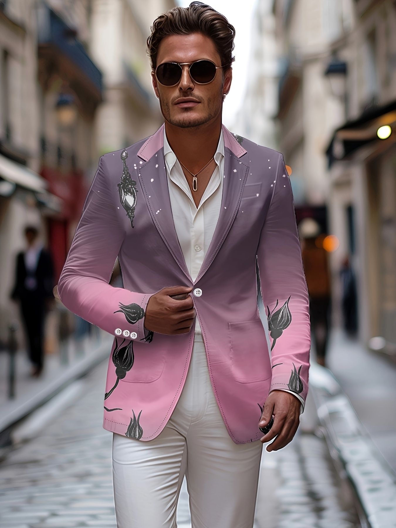 Pink Blazer Rose Print Blazer Mens Men's Rose Print Polyester