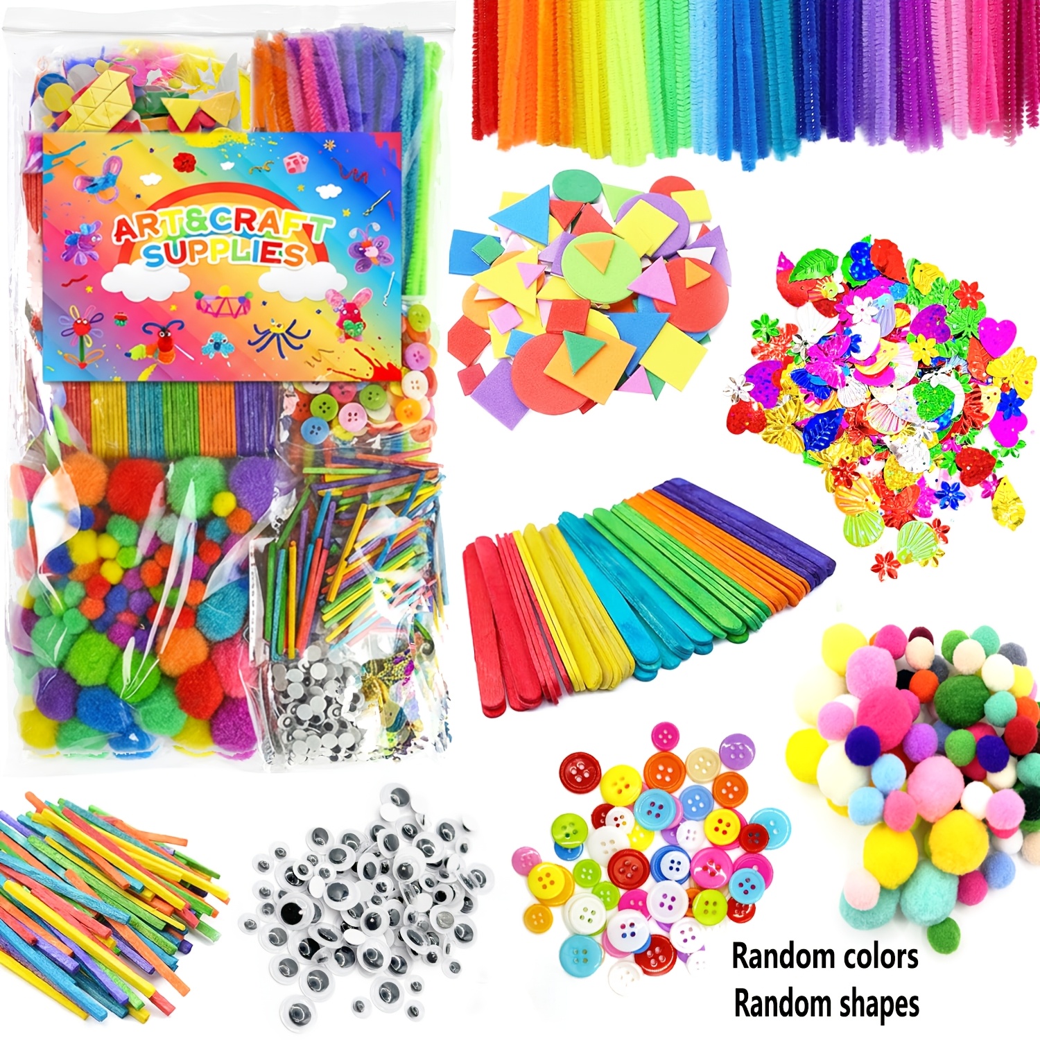 Image of 1650pcs Arts & Crafts Supplies Kits | Craft Supplies For Art Supply Tools Set Pipe Cleaners, Pom Poms And Eyes, For , For Mother's Day, Easter, And Christmas Random Color