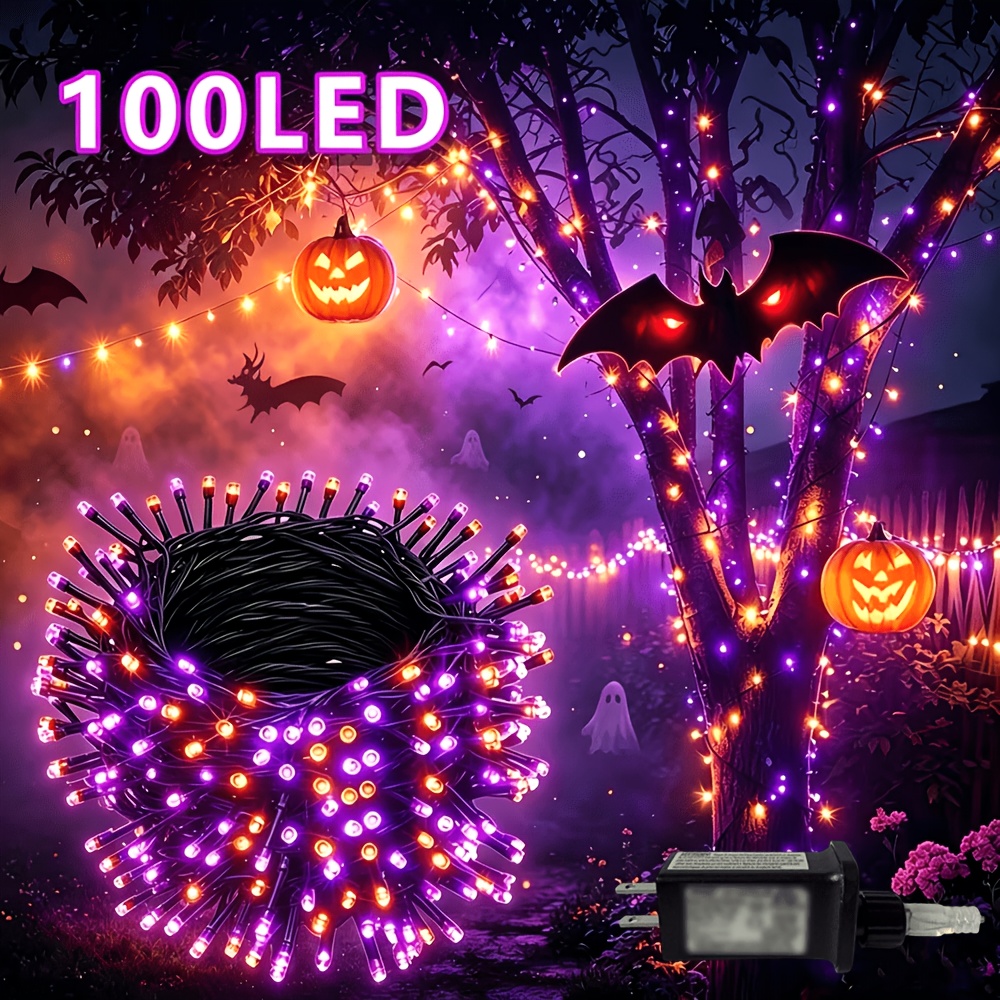TEMU 1 Pack, Purple & Orange Halloween String Lights, 300/100 Led 105/39ft, Ip44 Waterproof Halloween Fairy Lights, Outdoor Indoor Garden Halloween