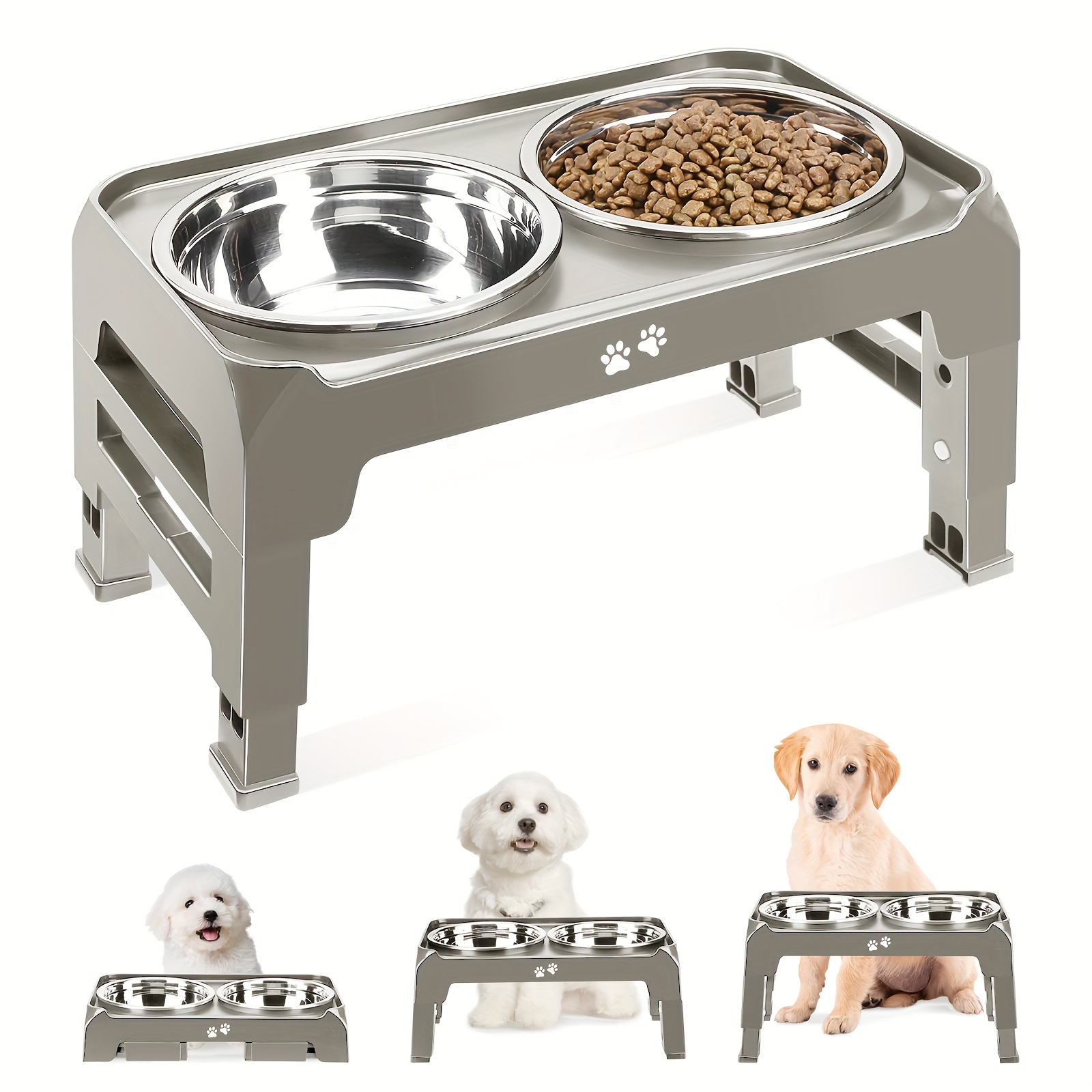 

Adjustable Elevated Dog Bowl Stand With 2 Stainless Steel Bowls - Non-slip, Foldable Feeder For Small To Medium Breeds - Neck & Joint Protection, Easy Clean