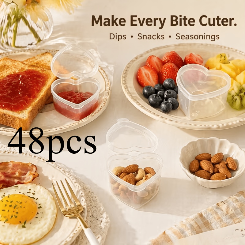 TEMU 48 Reusable Heart-shaped Containers With Lids, Including Small Condiment Containers, Leak-proof Snack Food Containers. Suitable For Making