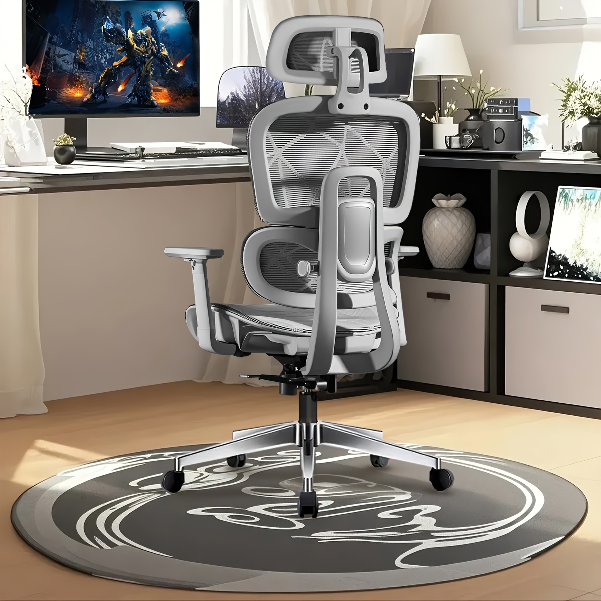 Ergonomic Chair For Home Office, Featuring A High Back Mesh Design, Adjustable Lumbar Support, Headrest, And 3d Armrests
