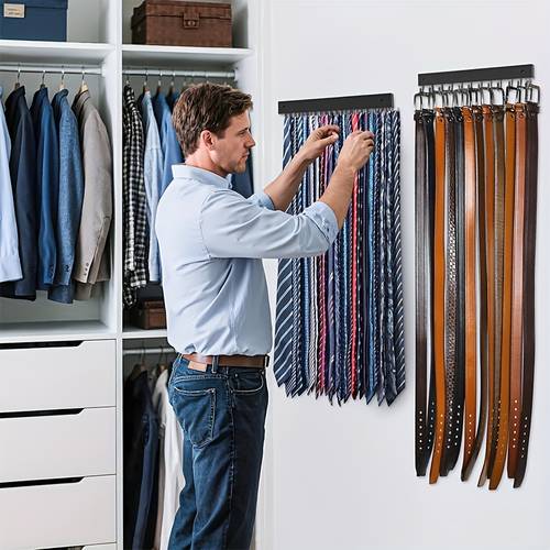 versatile wall hook organizer accommodates 12 belts ties bags features rotating design for closets and entrances wooden space saver single unit