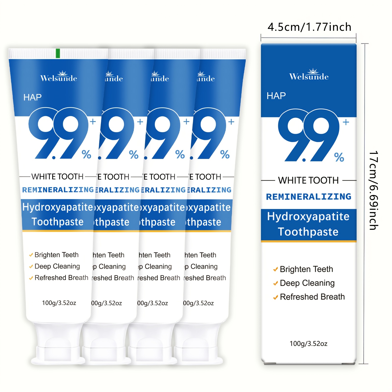 4 Packs Remineralizing Toothpaste, Effect & Deep Cleaning, Polishing & Brightening Teeth, Mint Flavor Helps Keep Breath Fresh, Plaque, Hypoallergenic for Sensitive Teeth, Oral Health & Hygiene, Travel-100g*4, for Everyone Use - Image 5
