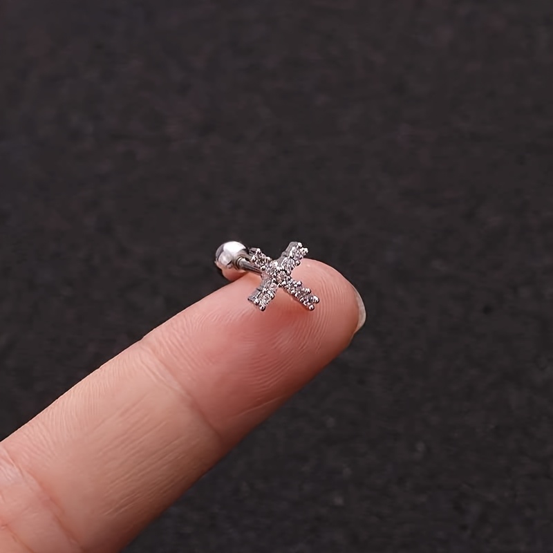 Titanium Steel Barbell Ear Stud with Micro-Inlaid Zirconia