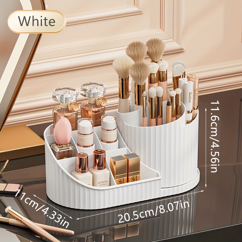 360 Rotating Makeup Organizer Brush Holder Stylish White
