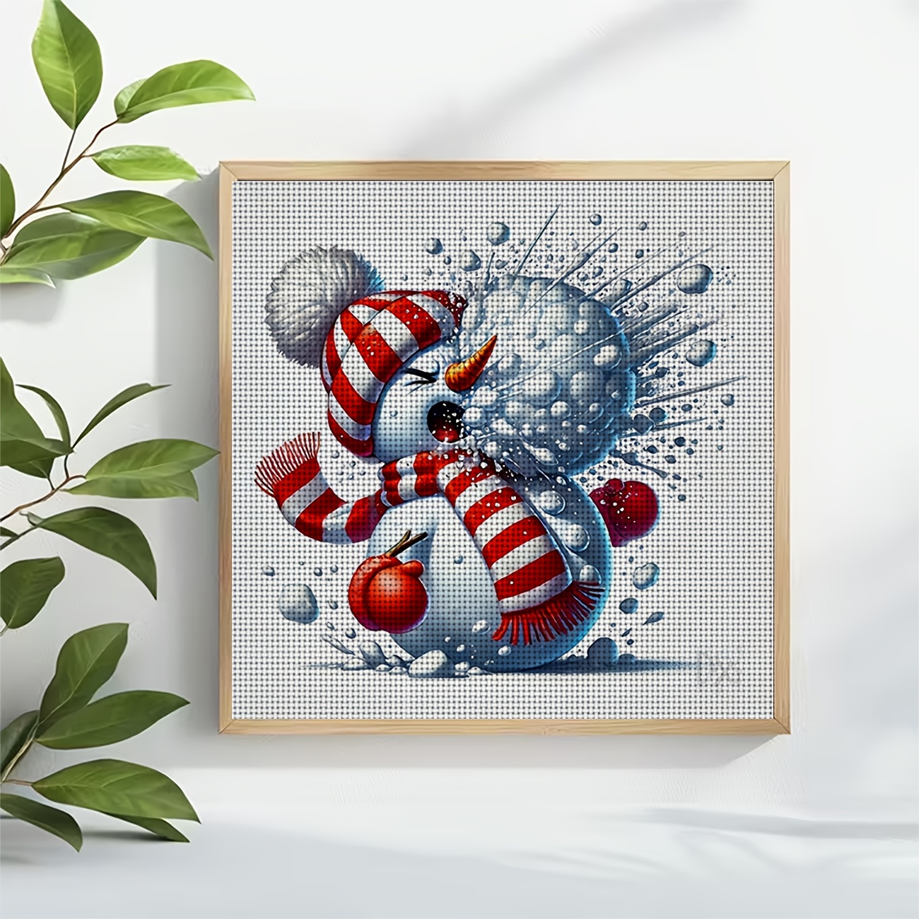 Cross Stitch Printed Kit, Frameless Snowman Design for Beginners