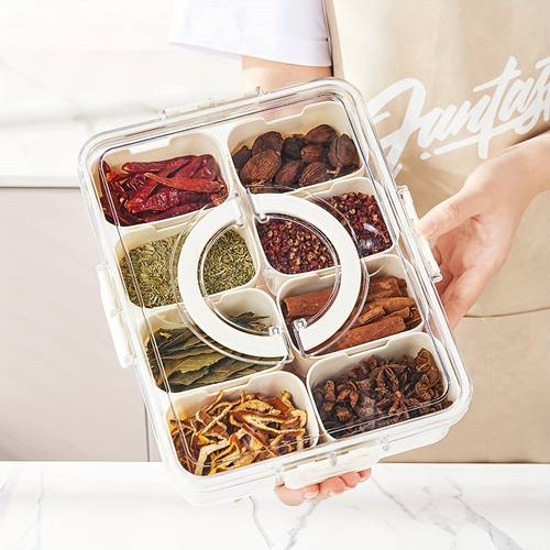 1pc Storage Container, Multipurpose Leak Proof And Reusable Food Sealed Box With Lid, Portable And Durable Food Sorting Box, For Spice, Nuts, Fruit And Vegetable, Kitchen Organizers And Storage, Kitchen Accessories