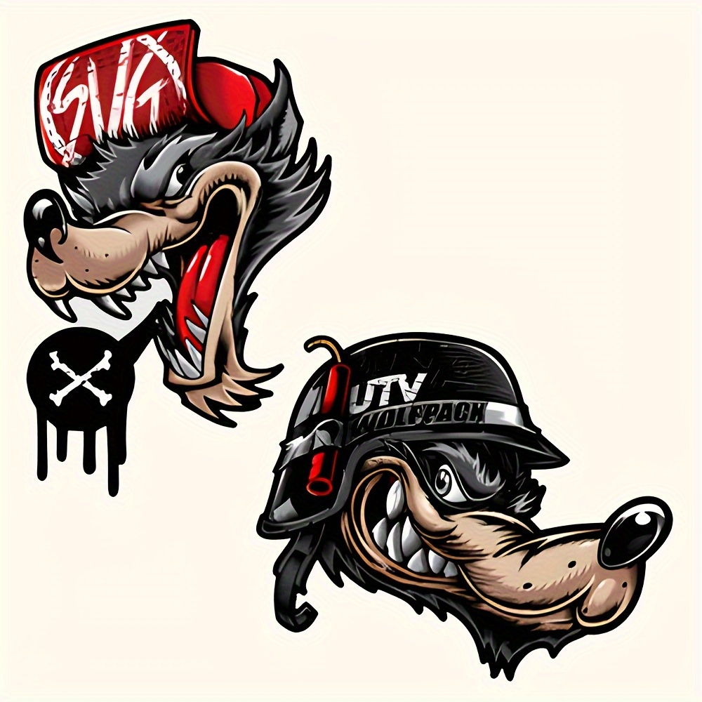 Image of 2pcs/set # Reflective Car Stickers Cool Wolf Head Body Glass Chassis Electric Car Waterproof Set Of Stickers, Notebooks Not Inverted