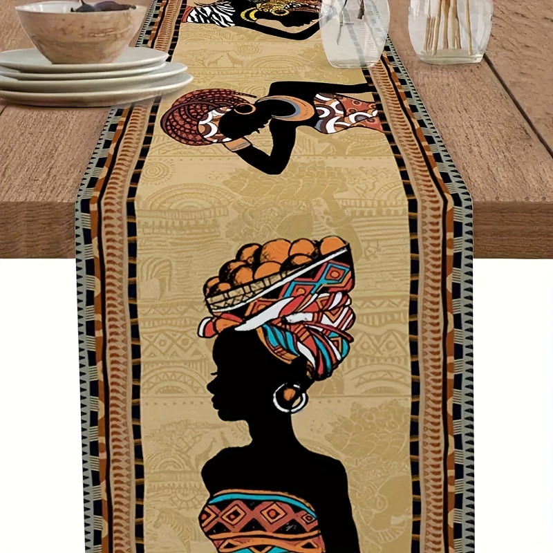 

African Polyester Table Runner - Woven Rectangular Dining Room Table Decor, Festive Seasonal Kitchen Mat, Banquet Party Supplies (1pc, Jit Polyester Printed Table Flag)