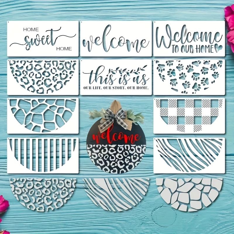 TEMU 10pcs Large 12-inch Circular Welcome Templates - Farmhouse Door, Porch, Wall Decor - Reusable Stencils For Painting, Crafting, Decoration -