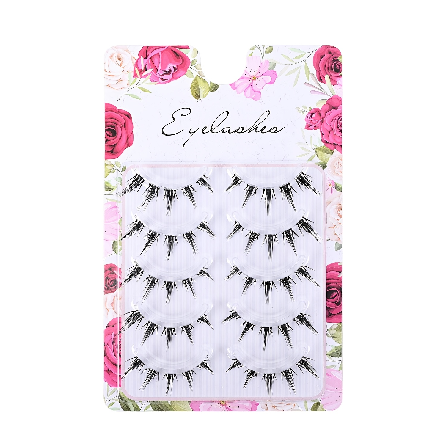 TEMU 5 Pairs Of False Eyelashes Black/transparent Meme False Eyelash Thick Mixed Style