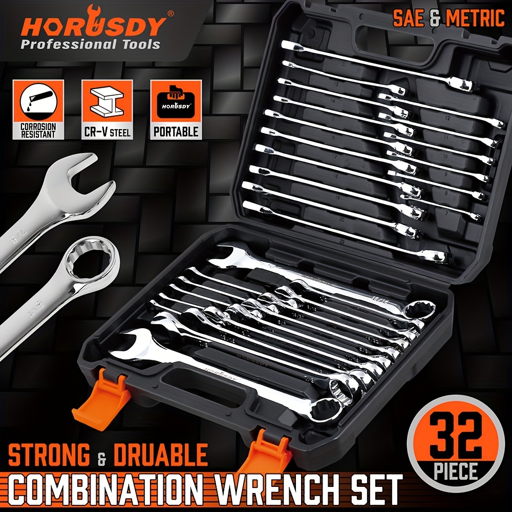 

Horusdy 32- Combination Set, Sae And , 1/4"-1" & 7mm-22mm, 12 , Steel