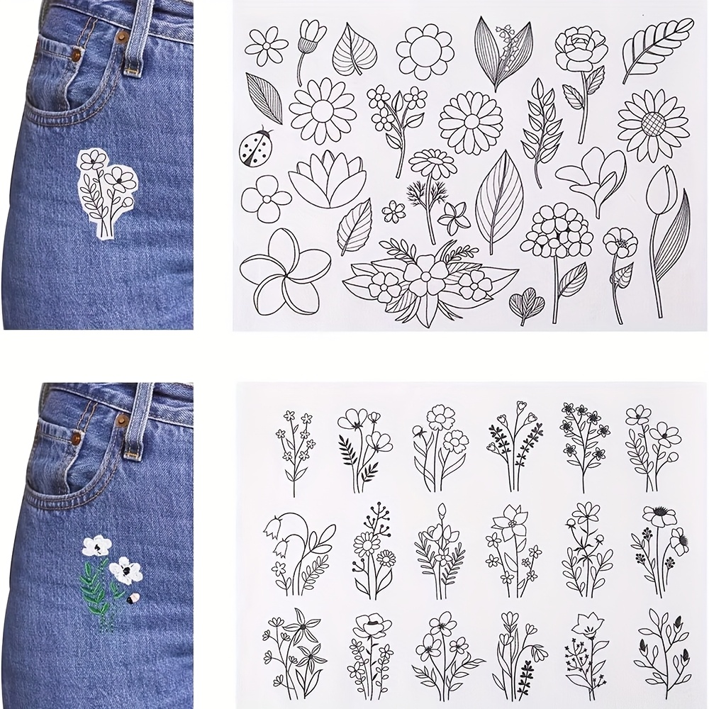 

2pcs A4 Fabric Embroidery Transfer Paper, X 8.3 Inches - Washable Stencils With Floral And For Diy Crafts, Black, Stencils For Crafts Reusable