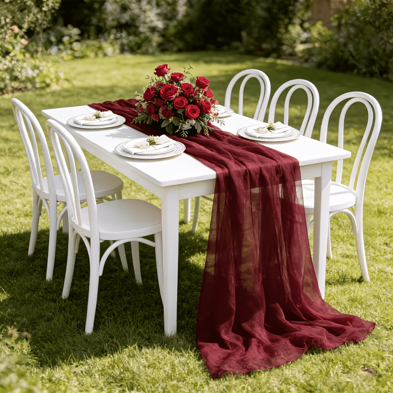 TEMU 1pc Burgundy Mesh Table Runner With Grid - Elegant Rectangular Banquet Table Decoration Suitable For Wedding, Graduation, Christmas, Garden