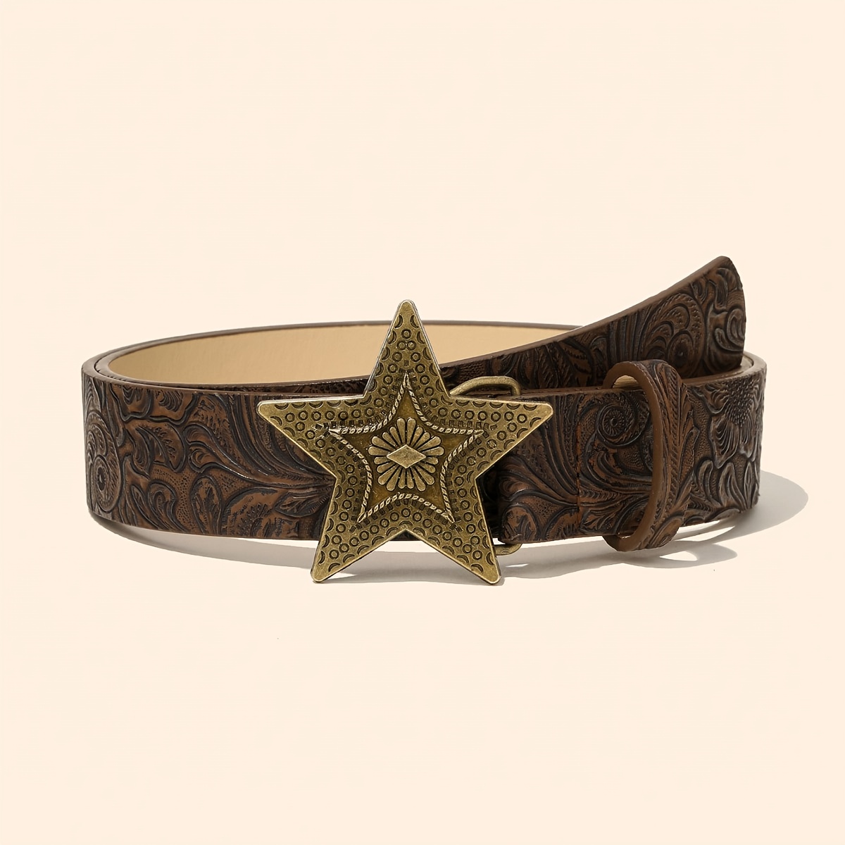 E-shop 1er-Pack PU Damen Stern Elegant Vintage Geprägter Bohemian-Stil Gürtel, Unisex, Geeignet für den Täglichen Pendelverkehr, Ausflüge