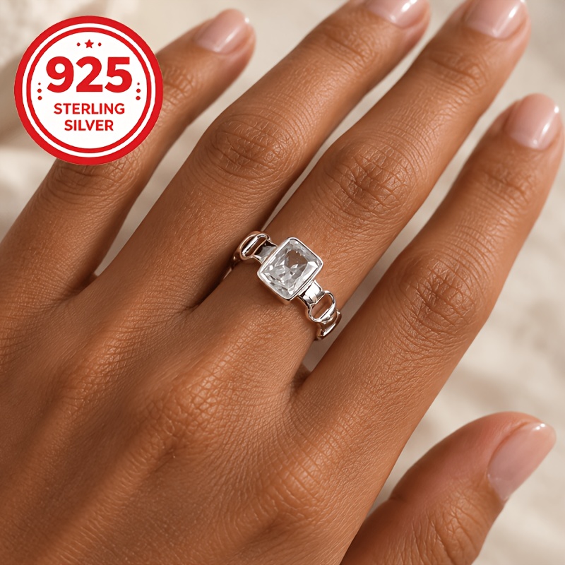 925 Silver Hypoallergenic Adjustable Open Hollow Chain Geometric Ring