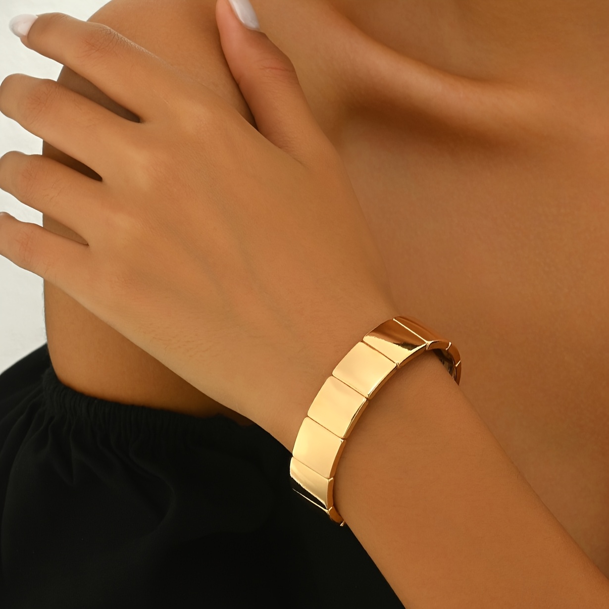 E-shop 1 Stück Damenmode Elastisches Armband, Gebogenes Helle Metall Quadrat Mehrfache Kombination Anordnung Elastisches Linienarmband, , Einfach,