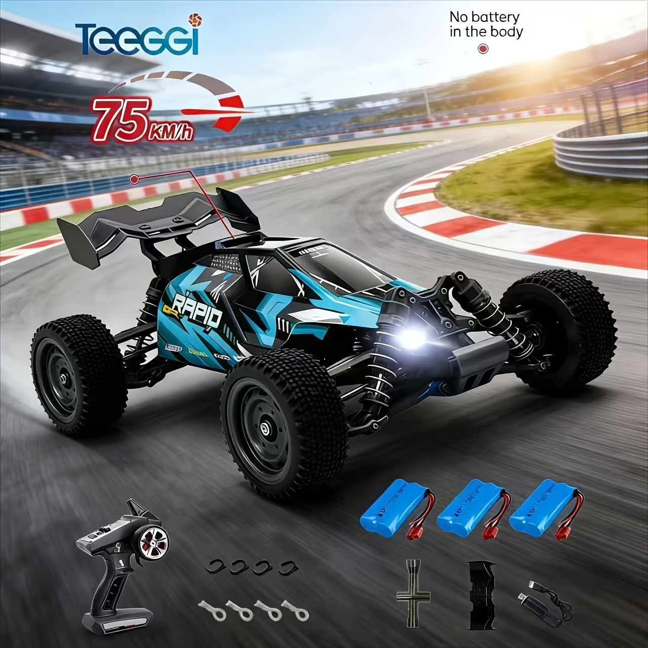 Image of Professional-grade 16201 Pro Remote-controlled Cartop Speed 75 Km/h, Front And Rear Metal Differential Gears, Independent Suspension System, Includes 3 Batteries, Top For Boys' Gifts